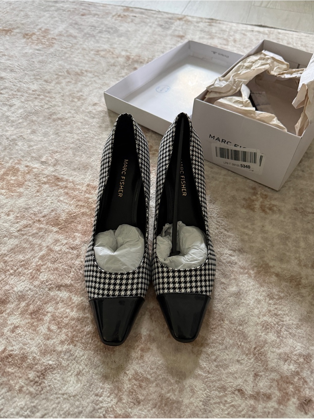 Marc Fisher Houndstooth Print Two Tone Block Heel